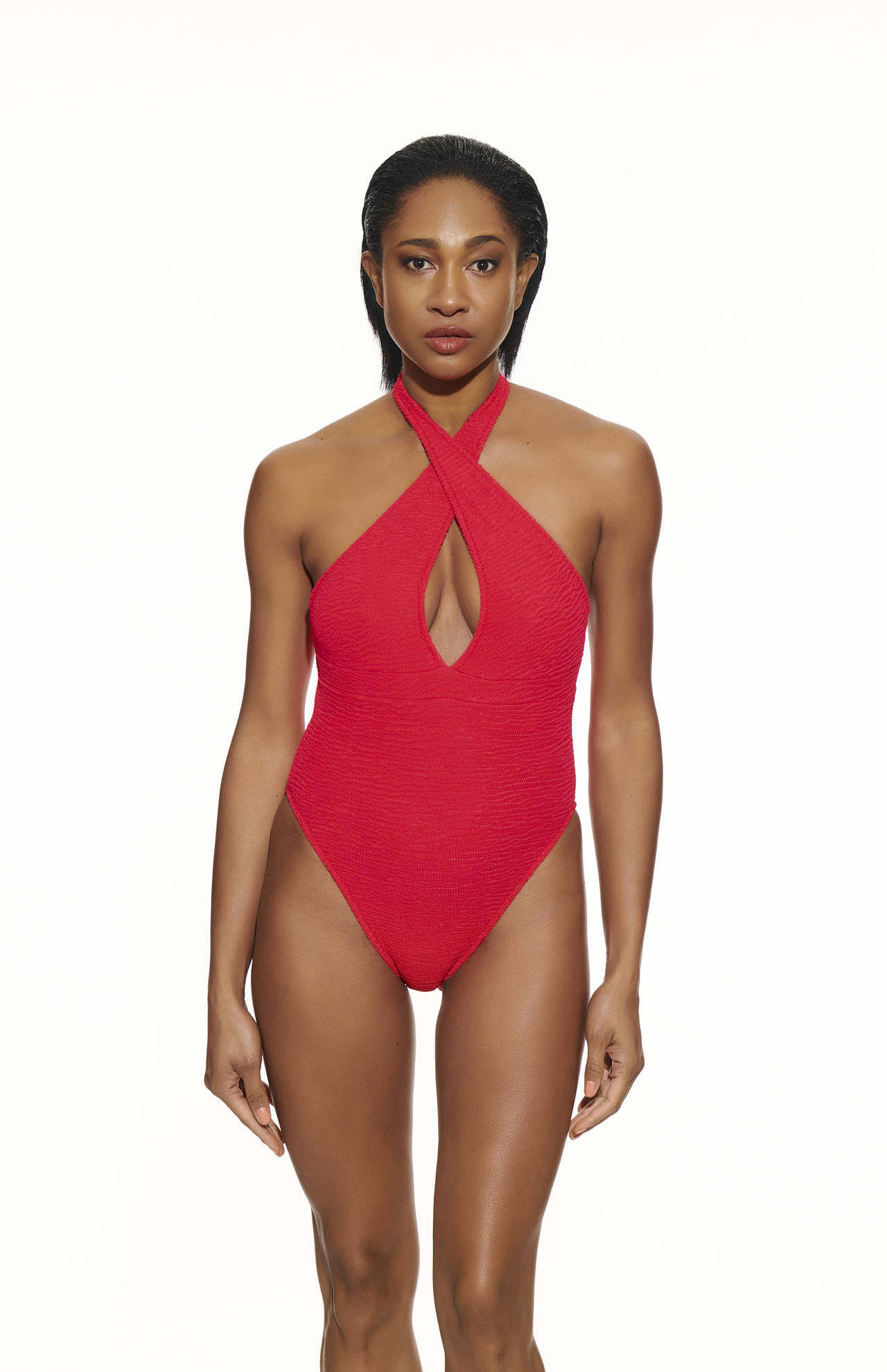 Procida Criss Cross One Piece Crinckle Swimsuit In Red