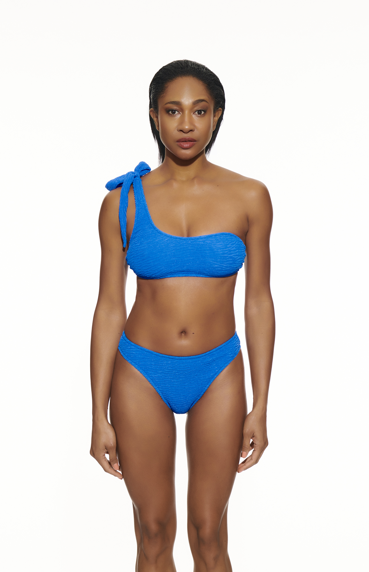 Portofino One Shoulder Crinkle Bikini Set In Blue